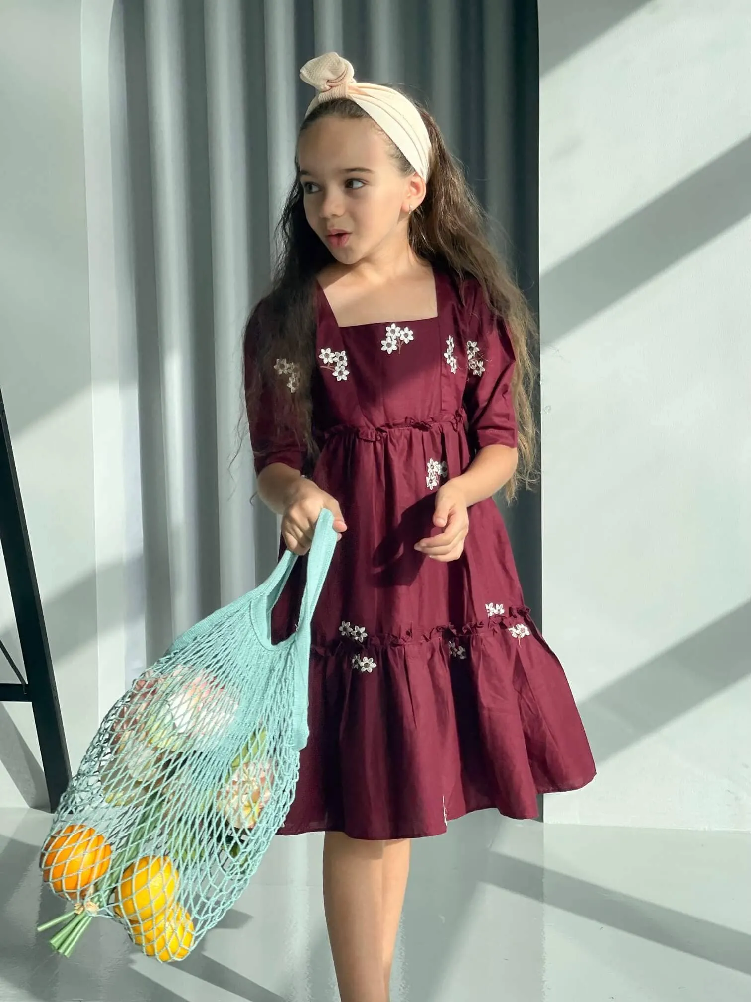 Mini Nova Maroon Embroidered Dress