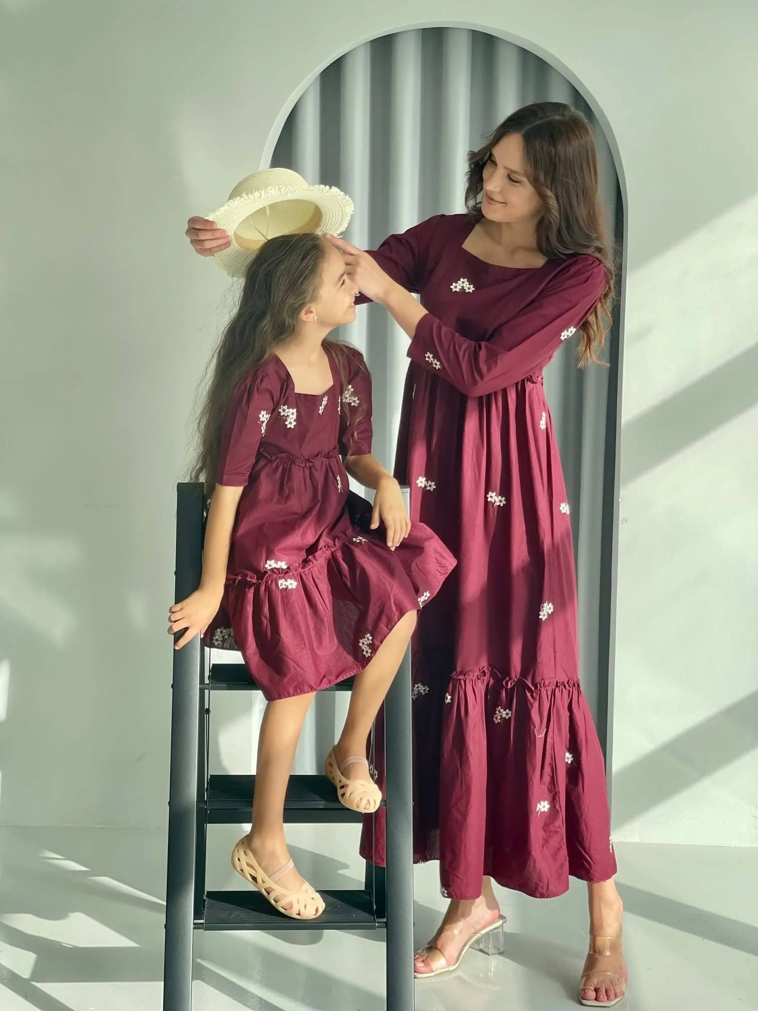 Mini Nova Maroon Embroidered Dress