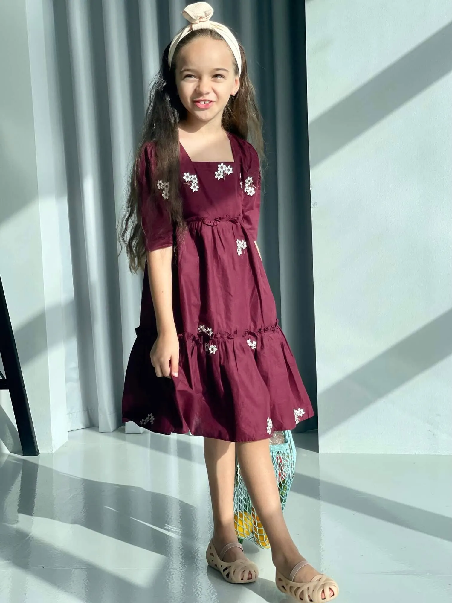 Mini Nova Maroon Embroidered Dress