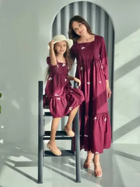 Mini Nova Maroon Embroidered Dress