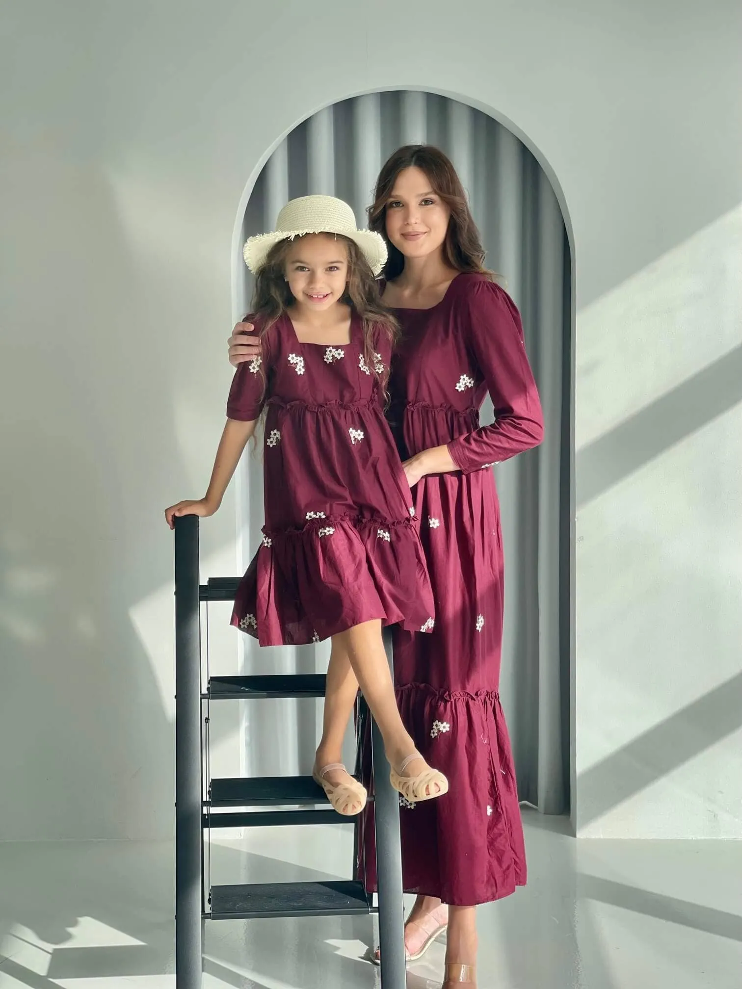 Mini Nova Maroon Embroidered Dress