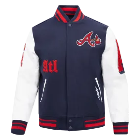 MLB ATLANTA BRAVES OLD ENGLISH MEN'S RIB WOOL VARSITY JACKET (MIDNIGHT NAVY/RED/MIDNIGHT NAVY)