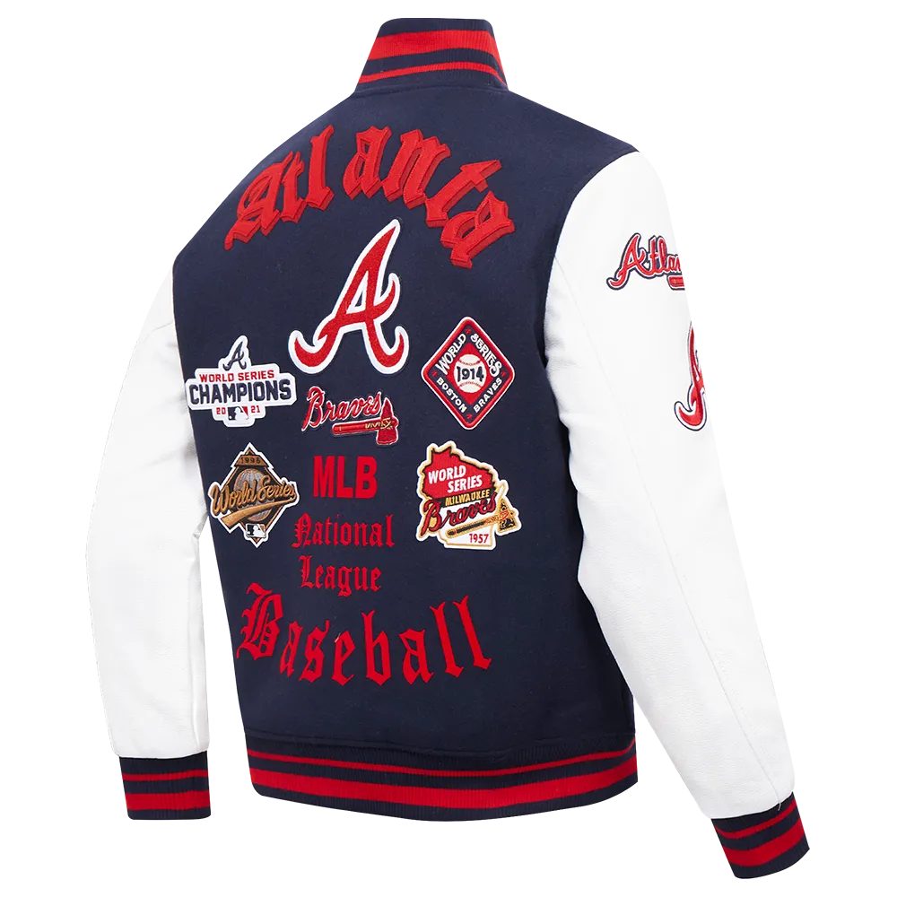 MLB ATLANTA BRAVES OLD ENGLISH MEN'S RIB WOOL VARSITY JACKET (MIDNIGHT NAVY/RED/MIDNIGHT NAVY)