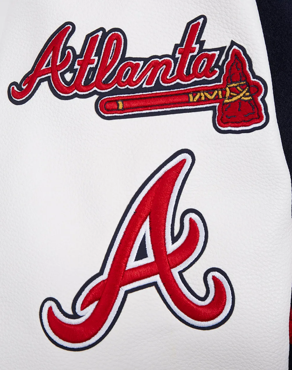 MLB ATLANTA BRAVES OLD ENGLISH MEN'S RIB WOOL VARSITY JACKET (MIDNIGHT NAVY/RED/MIDNIGHT NAVY)