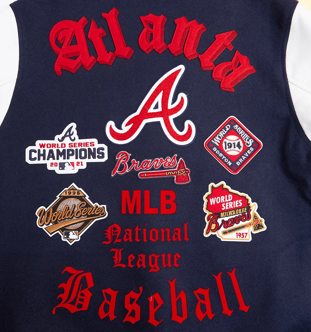 MLB ATLANTA BRAVES OLD ENGLISH MEN'S RIB WOOL VARSITY JACKET (MIDNIGHT NAVY/RED/MIDNIGHT NAVY)