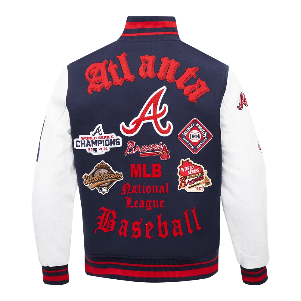 MLB ATLANTA BRAVES OLD ENGLISH MEN'S RIB WOOL VARSITY JACKET (MIDNIGHT NAVY/RED/MIDNIGHT NAVY)