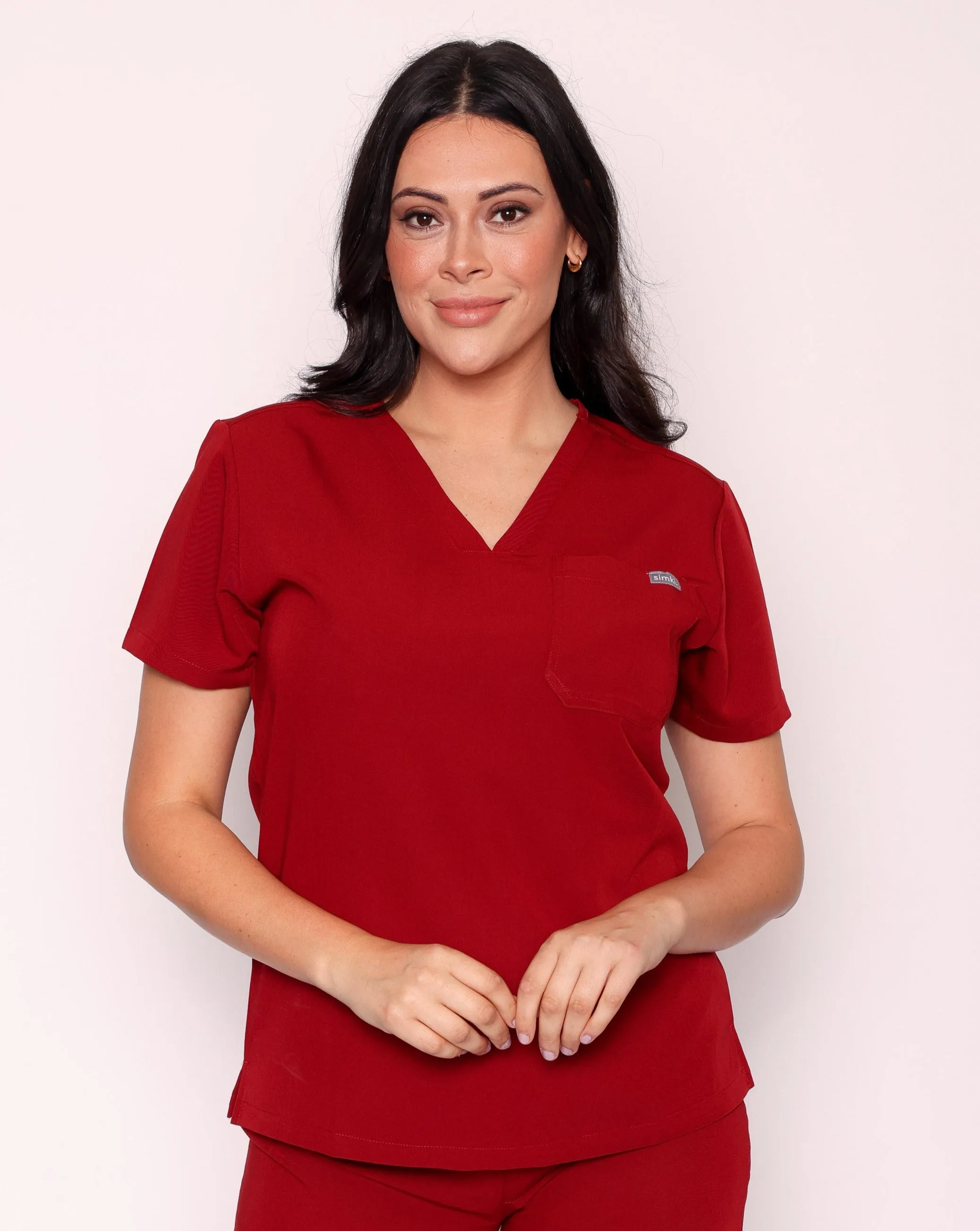 Nova Modern Scrub Top - Burgundy