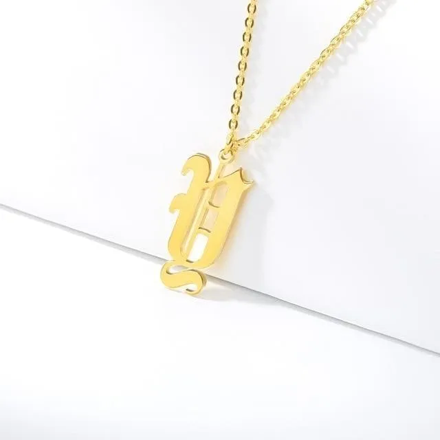 Old English Initial Letter Pendant Necklace