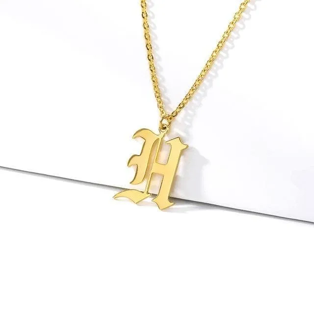 Old English Initial Letter Pendant Necklace