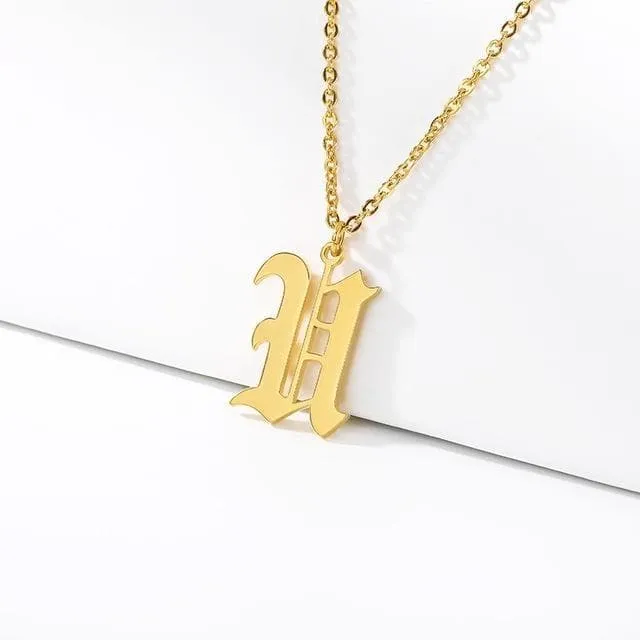 Old English Initial Letter Pendant Necklace