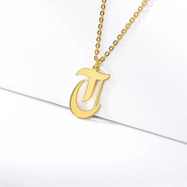 Old English Initial Letter Pendant Necklace