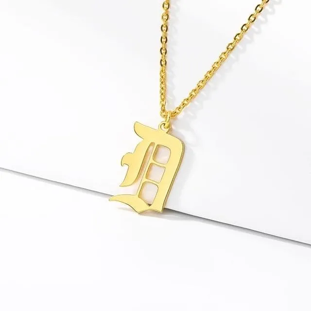 Old English Initial Letter Pendant Necklace