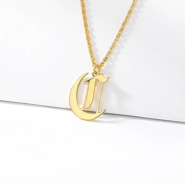 Old English Initial Letter Pendant Necklace