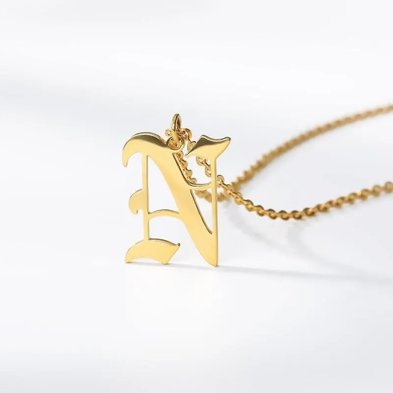 Old English Initial Letter Pendant Necklace