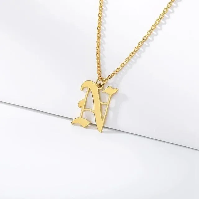 Old English Initial Letter Pendant Necklace