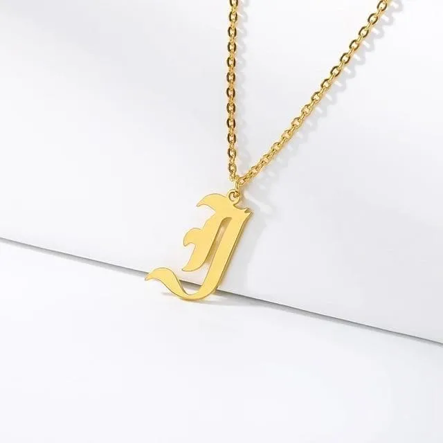 Old English Initial Letter Pendant Necklace