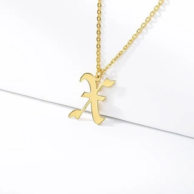 Old English Initial Letter Pendant Necklace