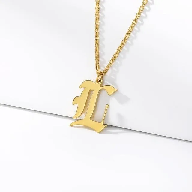 Old English Initial Letter Pendant Necklace