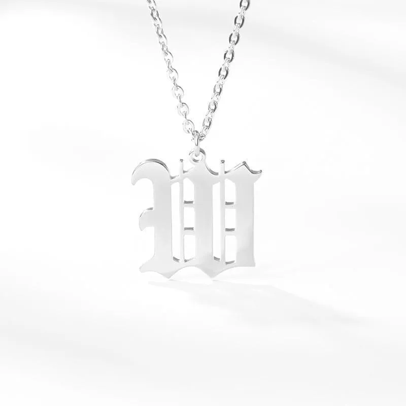 Old English Initial Letter Pendant Necklace