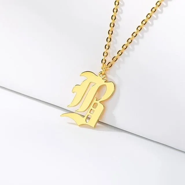 Old English Initial Letter Pendant Necklace