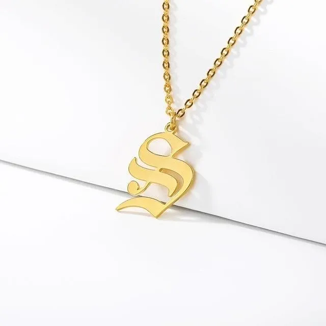 Old English Initial Letter Pendant Necklace