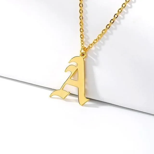 Old English Initial Letter Pendant Necklace