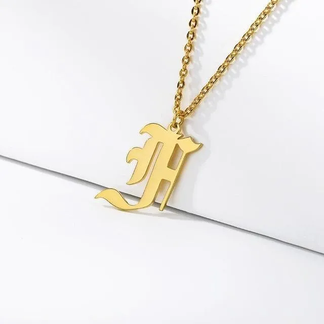 Old English Initial Letter Pendant Necklace