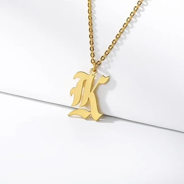 Old English Initial Letter Pendant Necklace