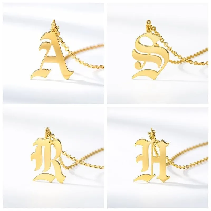 Old English Initial Letter Pendant Necklace