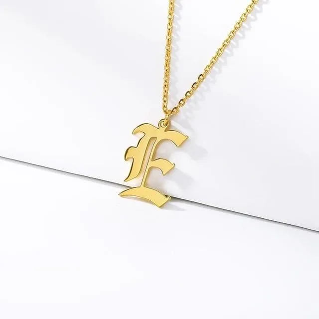 Old English Initial Letter Pendant Necklace