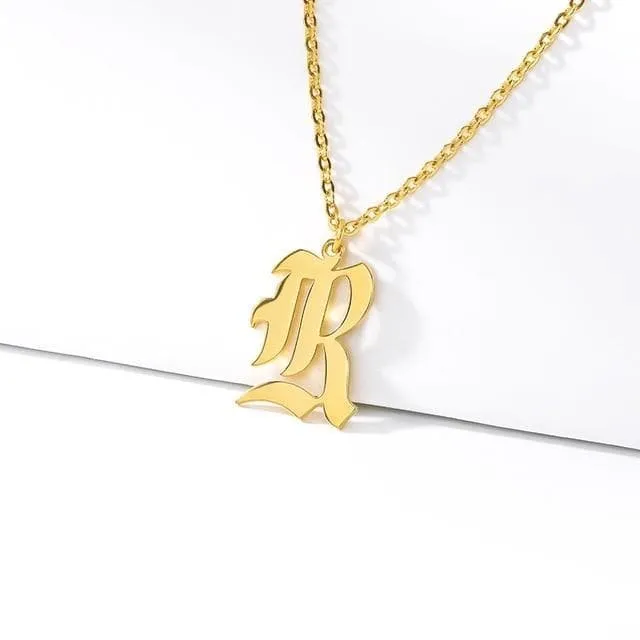 Old English Initial Letter Pendant Necklace