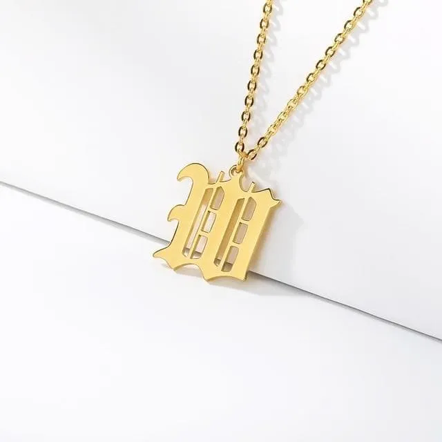 Old English Initial Letter Pendant Necklace