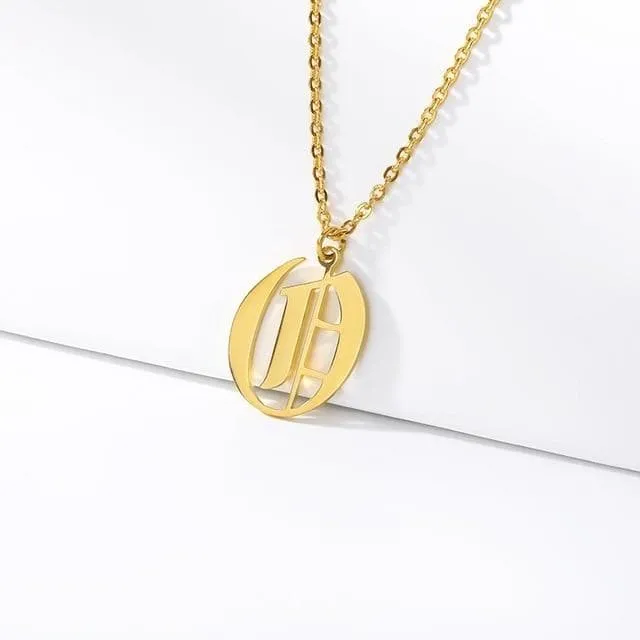 Old English Initial Letter Pendant Necklace