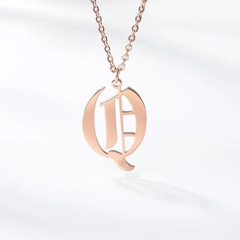 Old English Initial Letter Pendant Necklace