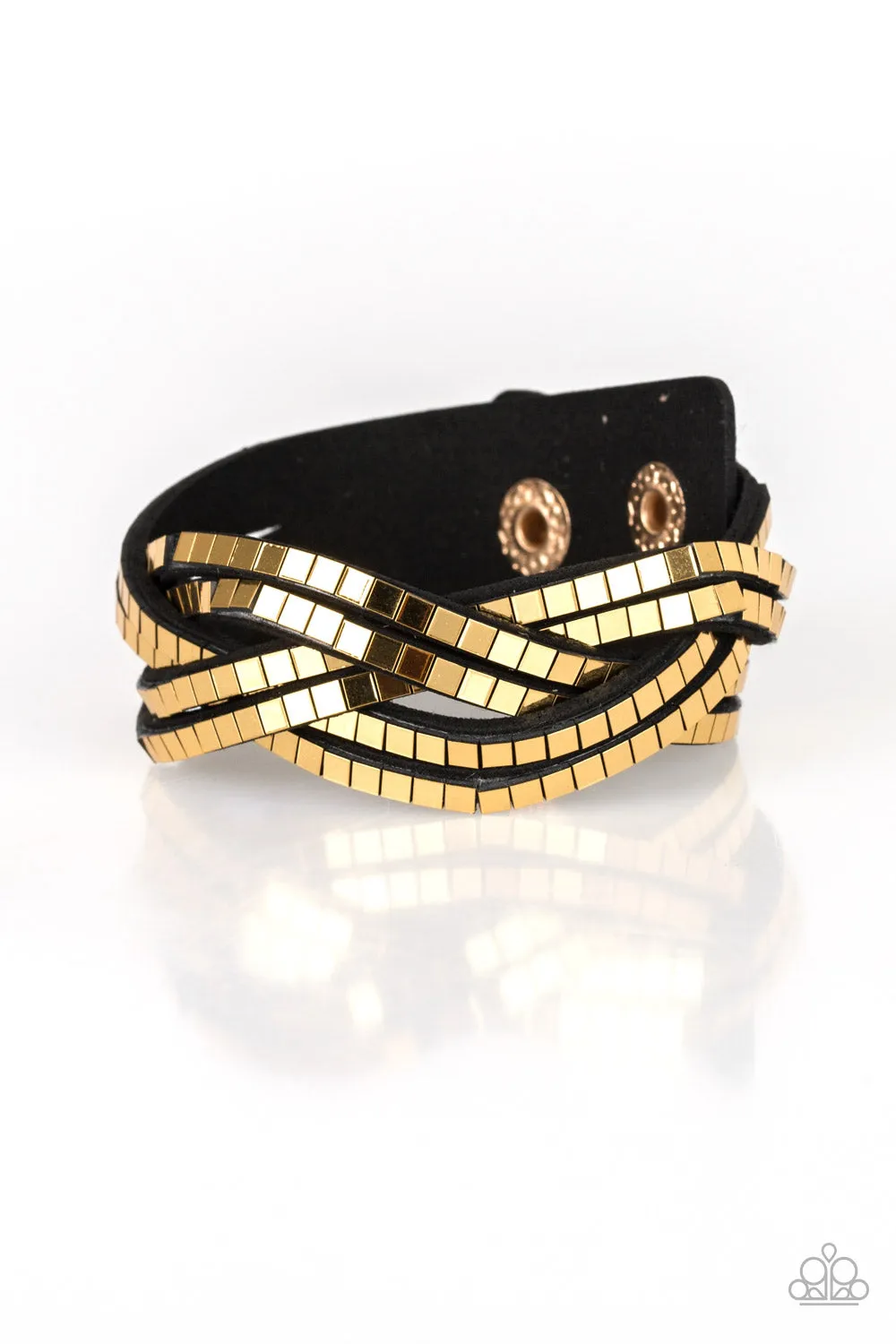 Paparazzi Bracelet ~ Looking For Trouble - Gold Urban Snap Closure Bracelet