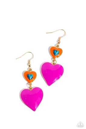 Paparazzi Flirting With Fashion - Gold Multi Heart Earrings