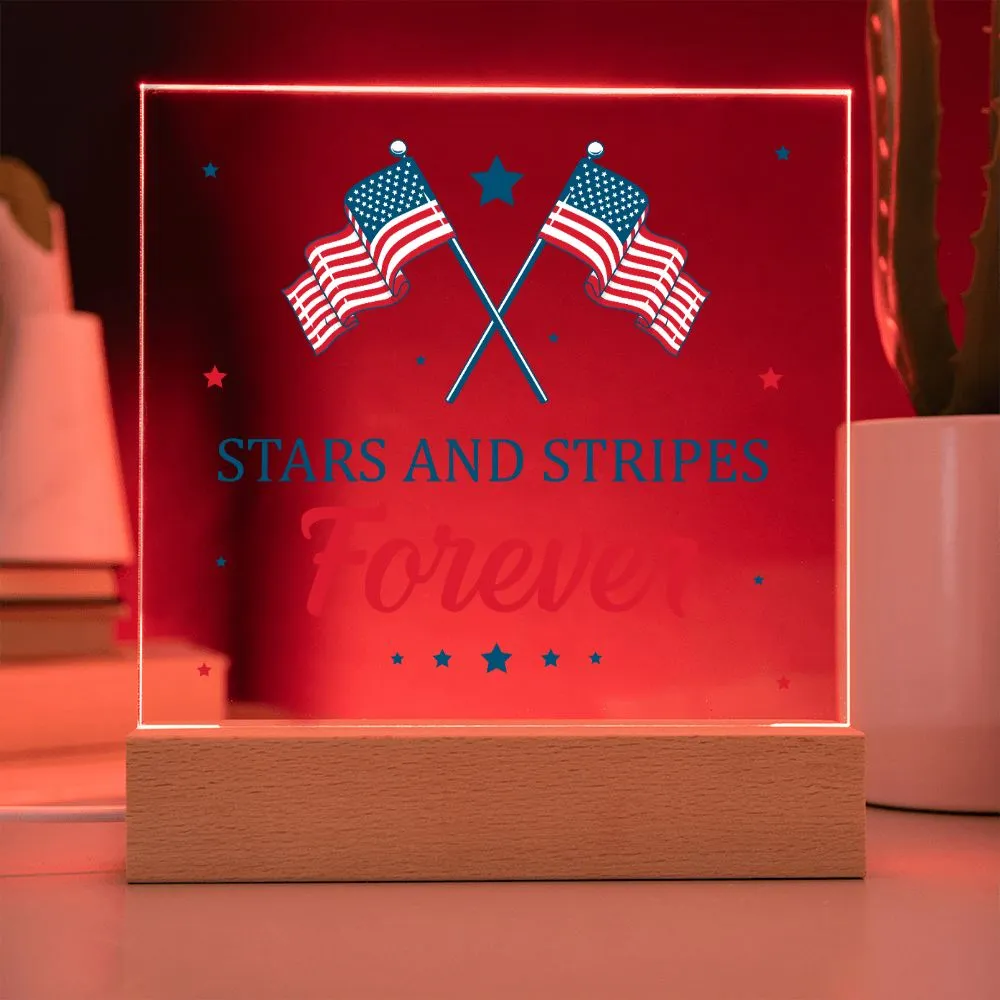 Patriotic Stars and Stripes Forever 4th of July USA Flag Acrylic Plaque Decor