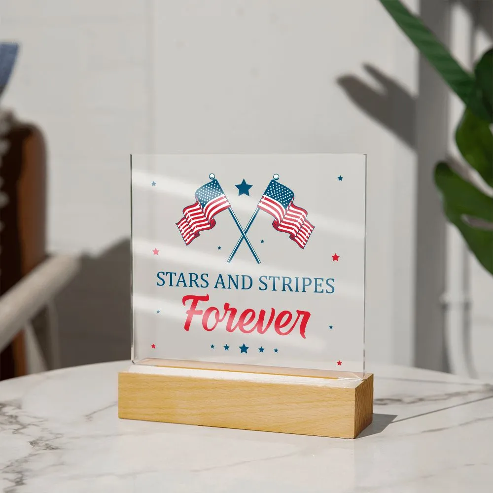 Patriotic Stars and Stripes Forever 4th of July USA Flag Acrylic Plaque Decor