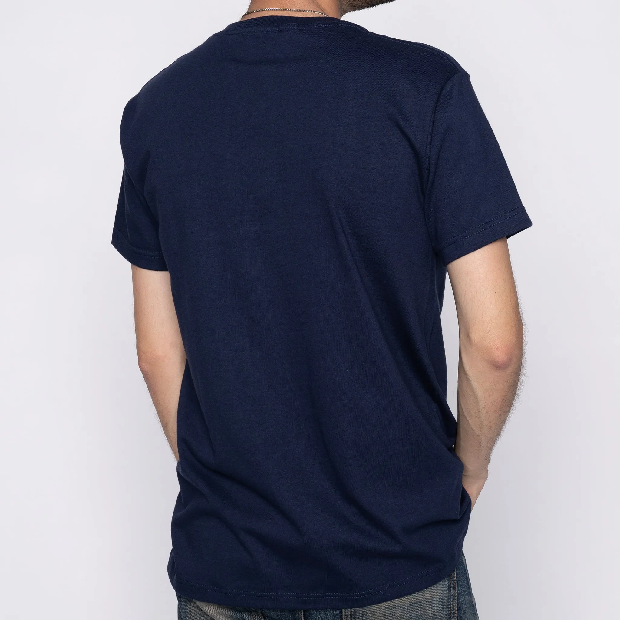 Pocket Tee - Navy   Triple Yarn Twill Check Brush - Navy