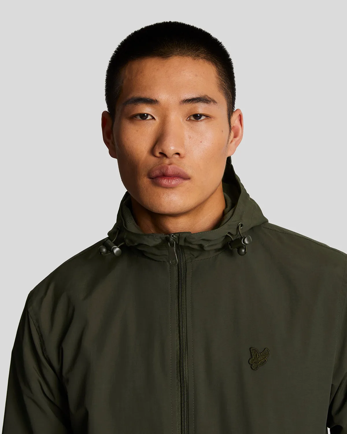 Tonal Eagle Zip Through Hooded Jacket