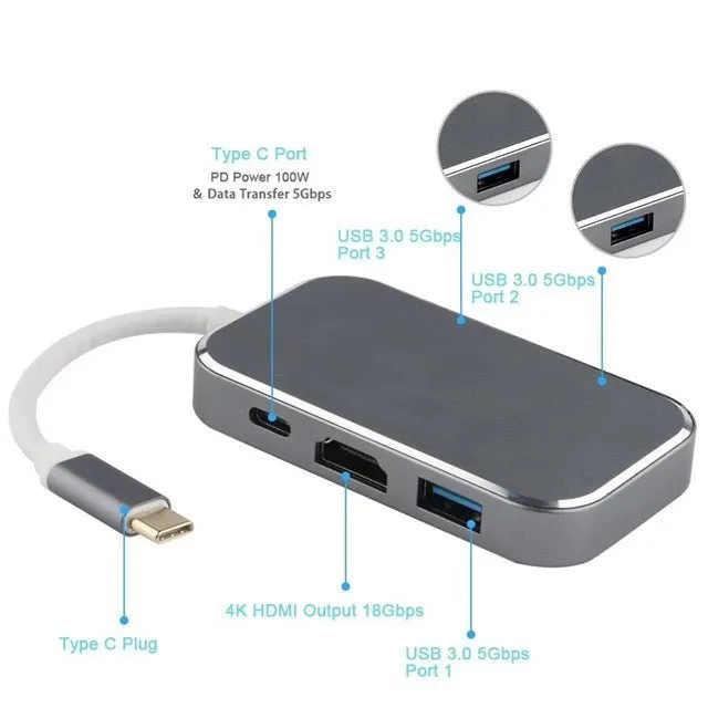 Type C 5 In 1 Hub - USB-C HDMI 3 USB3.0