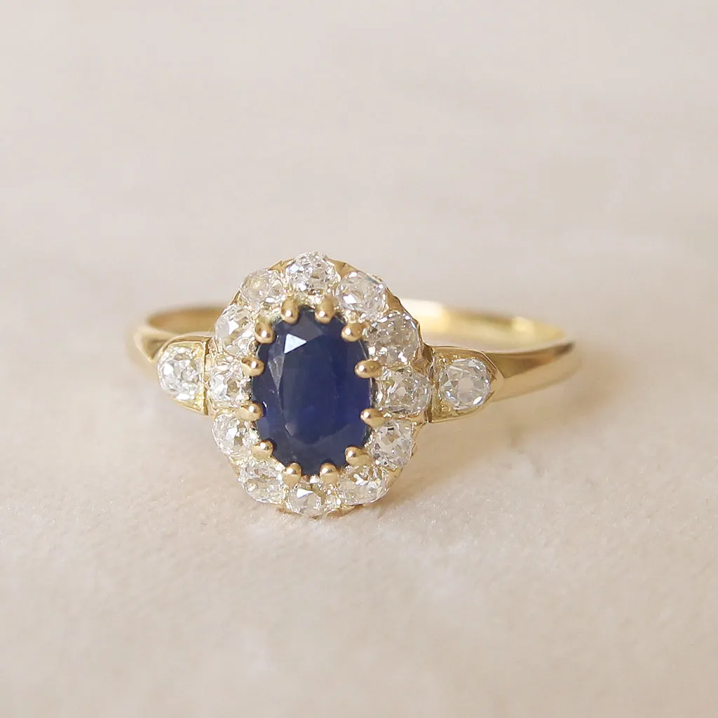 Victorian 0.85 Carat Sapphire and Old Cut Diamond Coronet Cluster