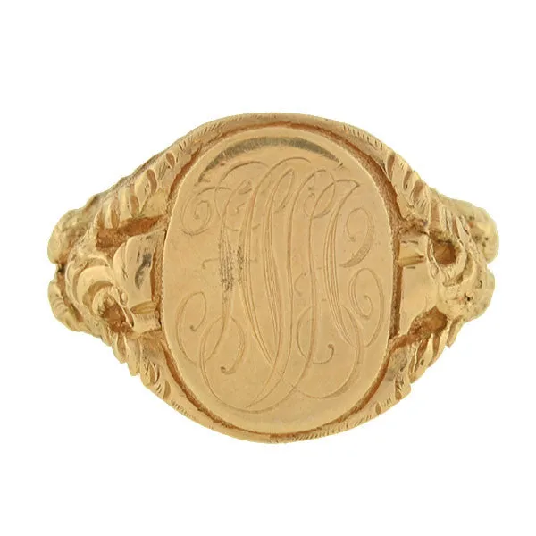 Victorian 14kt Eagle and Globe Repousse Signet Ring