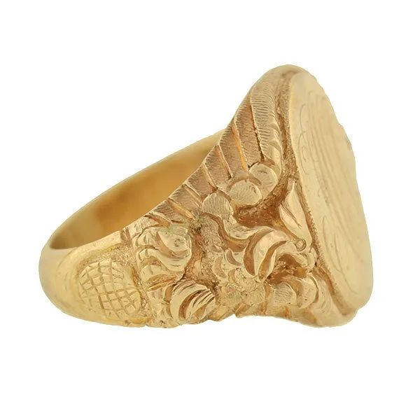 Victorian 14kt Eagle and Globe Repousse Signet Ring