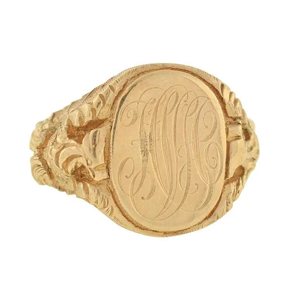 Victorian 14kt Eagle and Globe Repousse Signet Ring