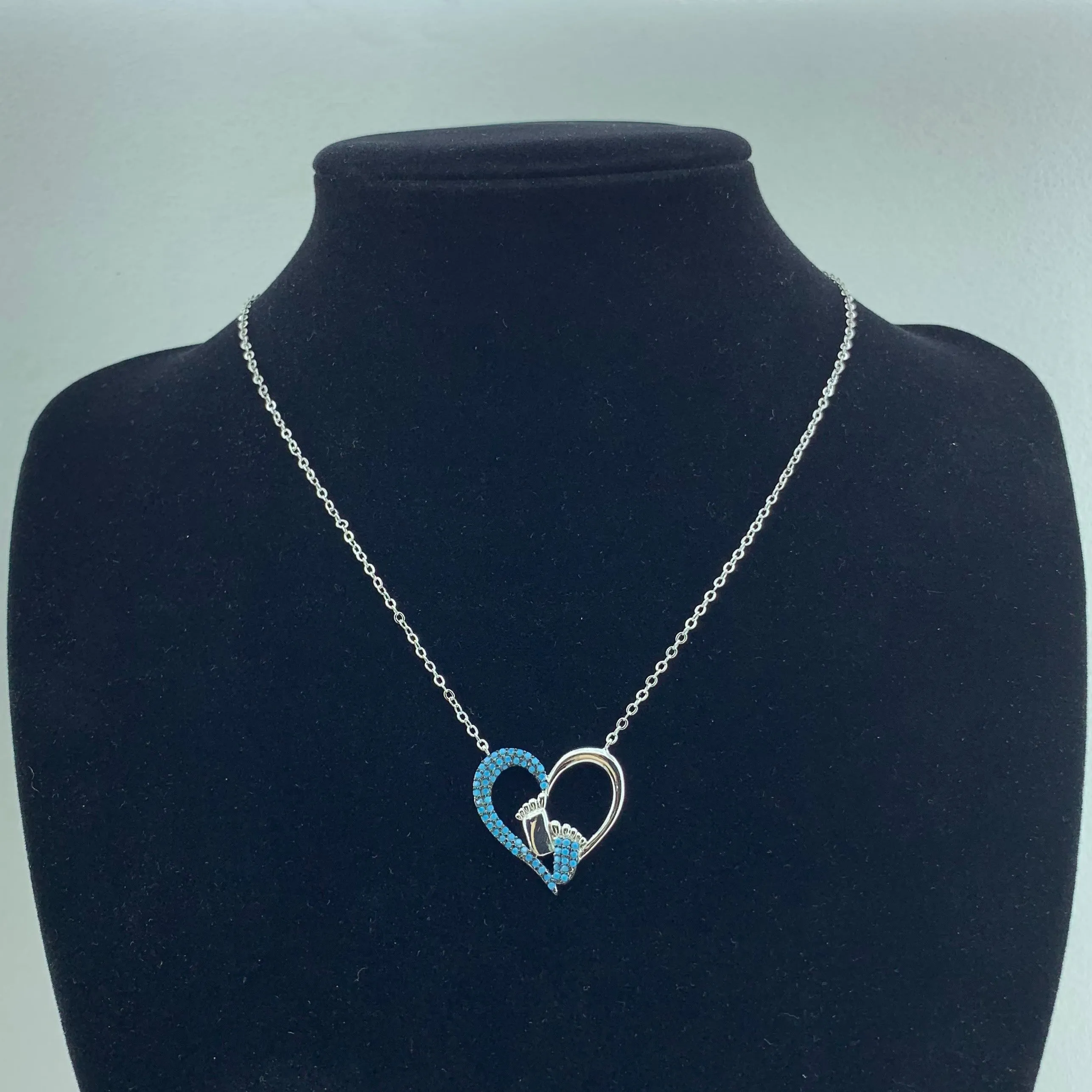 Women's Fashion CZ Footprint Heart Necklace