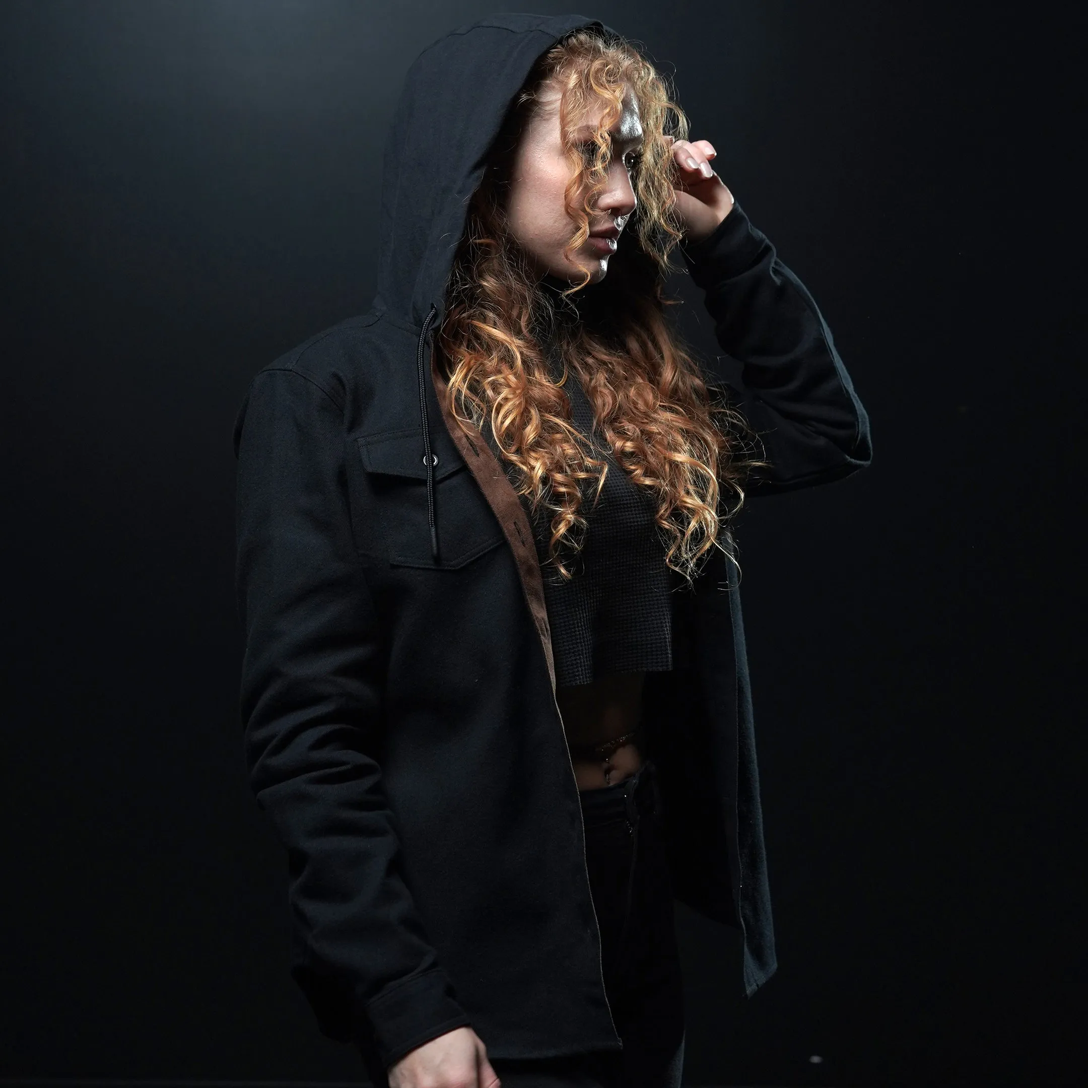 WOMEN'S HOODED FOREVER FLANNEL - BLACK